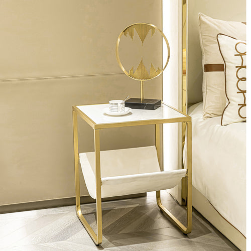 Marble Side Table with Metal Frame