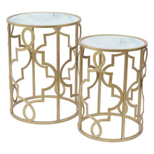 Load image into Gallery viewer, Gold &amp; White Set of 2 Round Small Nesting Side End Coffee Tables

