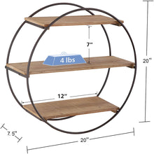 Load image into Gallery viewer, Brown Round 3 Tier Floating Shelves for Wall Decor
