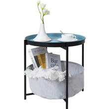 Load image into Gallery viewer, Round Metal End Table with Fabric Storage Basket
