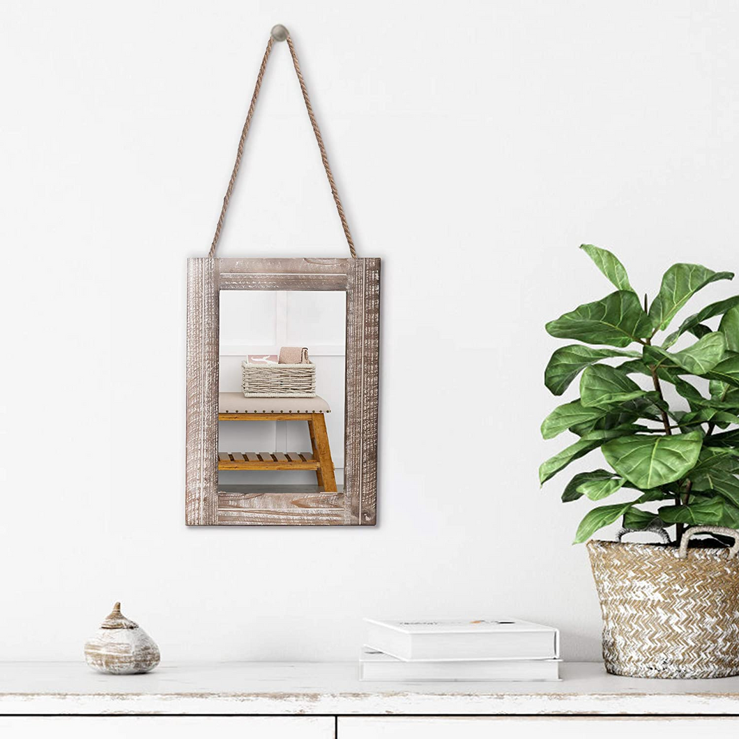 HAWOO Rustic Wood Frame Wall Mirror