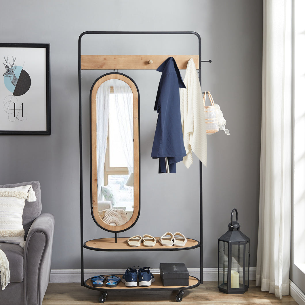 HAWOO Wide Iron Hall Tree with Shoe Storage