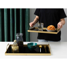 Load image into Gallery viewer, Decorative Black Glass Trays Gold Metal Finish, 2PCS
