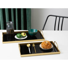 Load image into Gallery viewer, Decorative Black Glass Trays Gold Metal Finish, 2PCS
