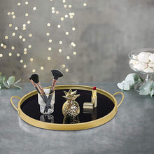 Load image into Gallery viewer, Decorative Black Glass Trays Gold Metal Finish, 2PCS
