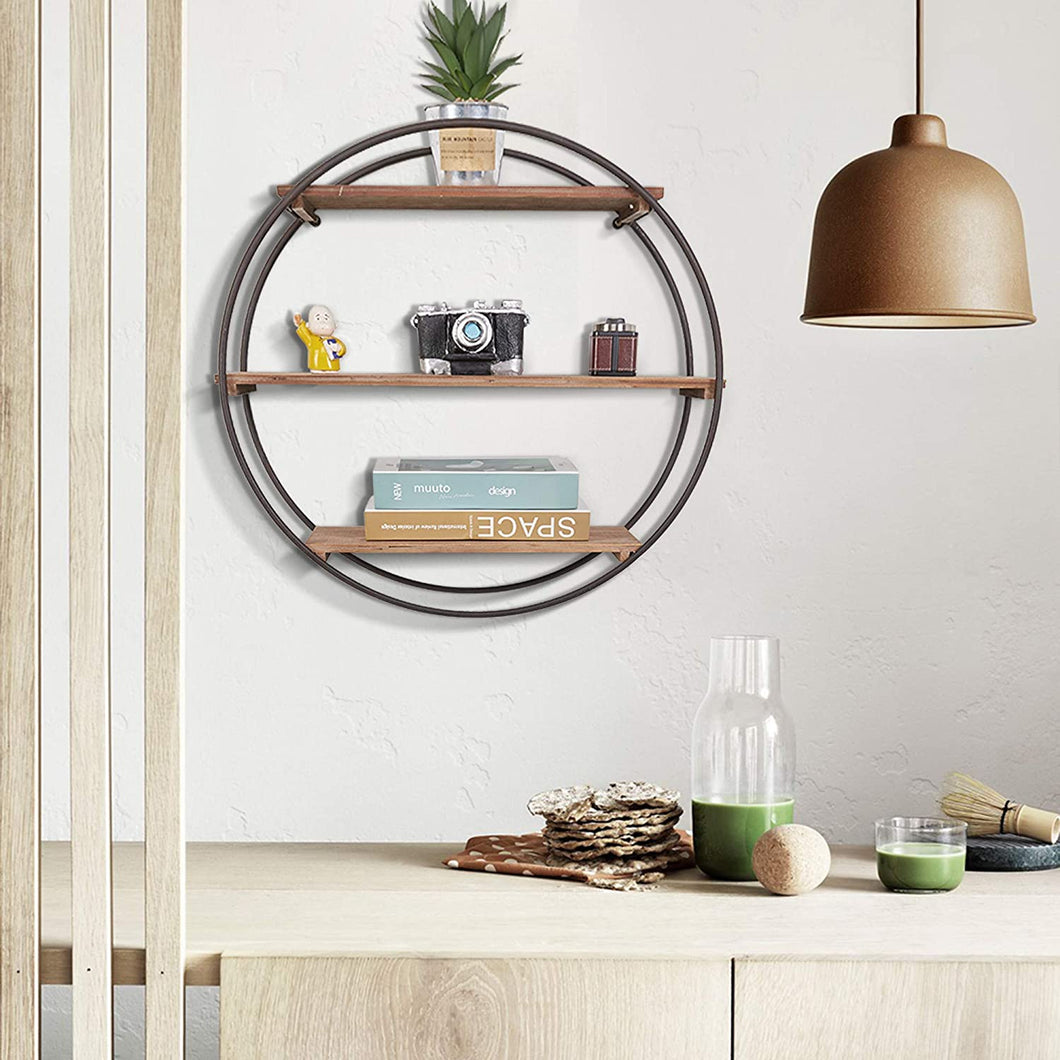 Brown Round 3 Tier Floating Wall Shelves 