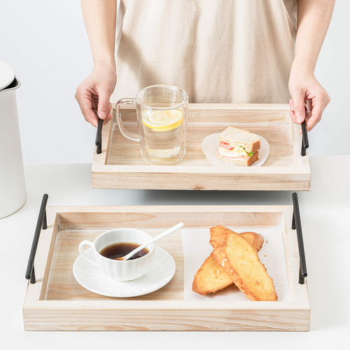 2PCS Wooden Serving Food Trays