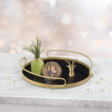 Load image into Gallery viewer, Decorative Black Glass Trays Gold Metal Finish, 2PCS
