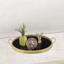 Load image into Gallery viewer, Decorative Black Glass Trays Gold Metal Finish, 2PCS
