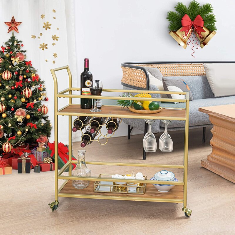 Rolling Gold Bar Cart 