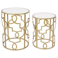 Load image into Gallery viewer, Gold &amp; White Set of 2 Round Small Nesting Side End Coffee Tables
