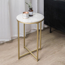 Load image into Gallery viewer, Gold Round Side End Table with Marble Top

