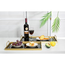 Load image into Gallery viewer, Decorative Black Glass Trays Gold Metal Finish, 2PCS
