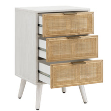 Load image into Gallery viewer, HAWOO Mid-Century Light Oak Finished Rattan 3-Drawer Nightstand
